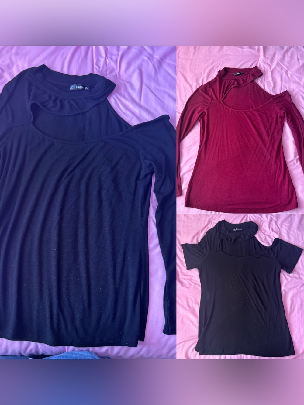 Women’s Burgundy, Black Cutout 2 Long/1 short Sleeve Tops. Used Bundle